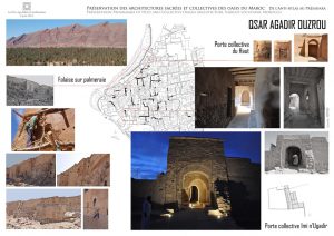 Panneau : Préservation des architectures sacrées et collectives des oasis du Maroc, Qsar Agadir Ouzrou